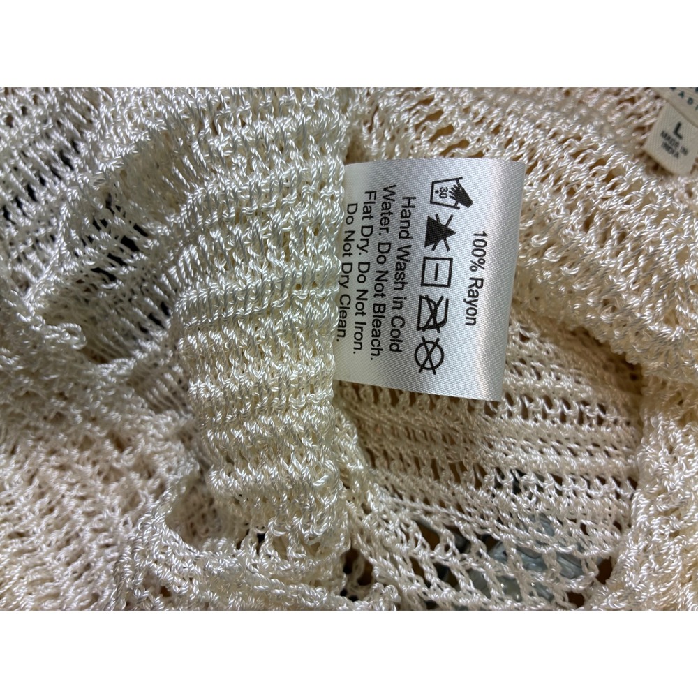 Earthbound Trading Co Ivory Crochet Knit Fringe Tank Top Boho Festival Large - Picture 5 of 5